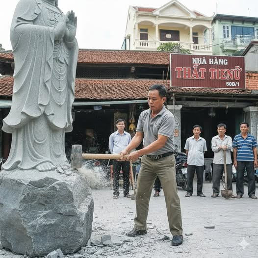 Vì một dự án chục tỷ, ông giám đốc quyết đập hòn đá có hình Quan Âm chắn trước nhà hàng, đêm đó, camera ghi lại điều khiến cả nhà á//m ả//nh suốt đời
